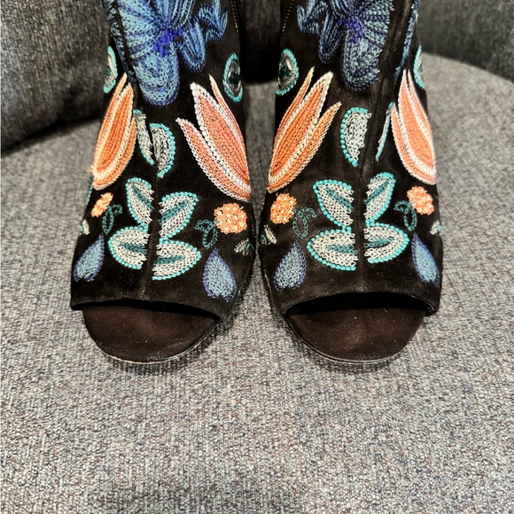 Floral Embroidered Black Ankle Boots - Picture 7 of 7